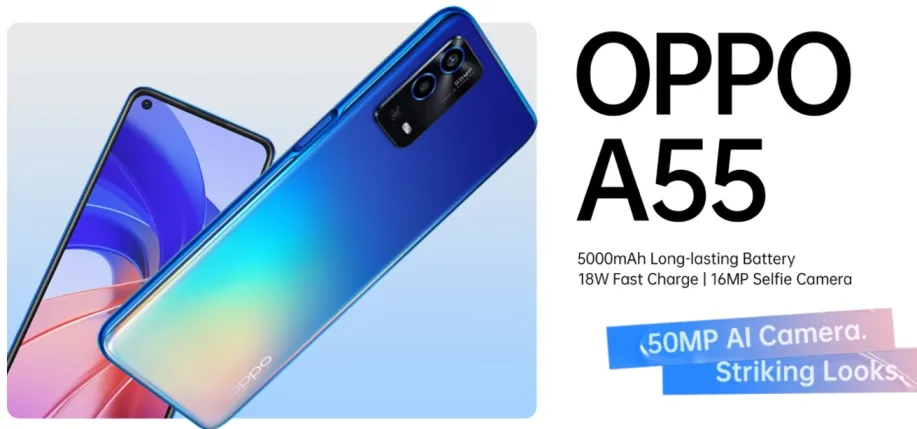 Oppo A55 with 50-megapixel AI camera and 5000mAh battery launched | Specifications, Price, and Availability